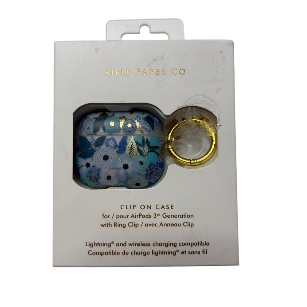 Rifle Paper Co AirPods 3 Floral Case NWT Blue Gold Clip Cottagecore